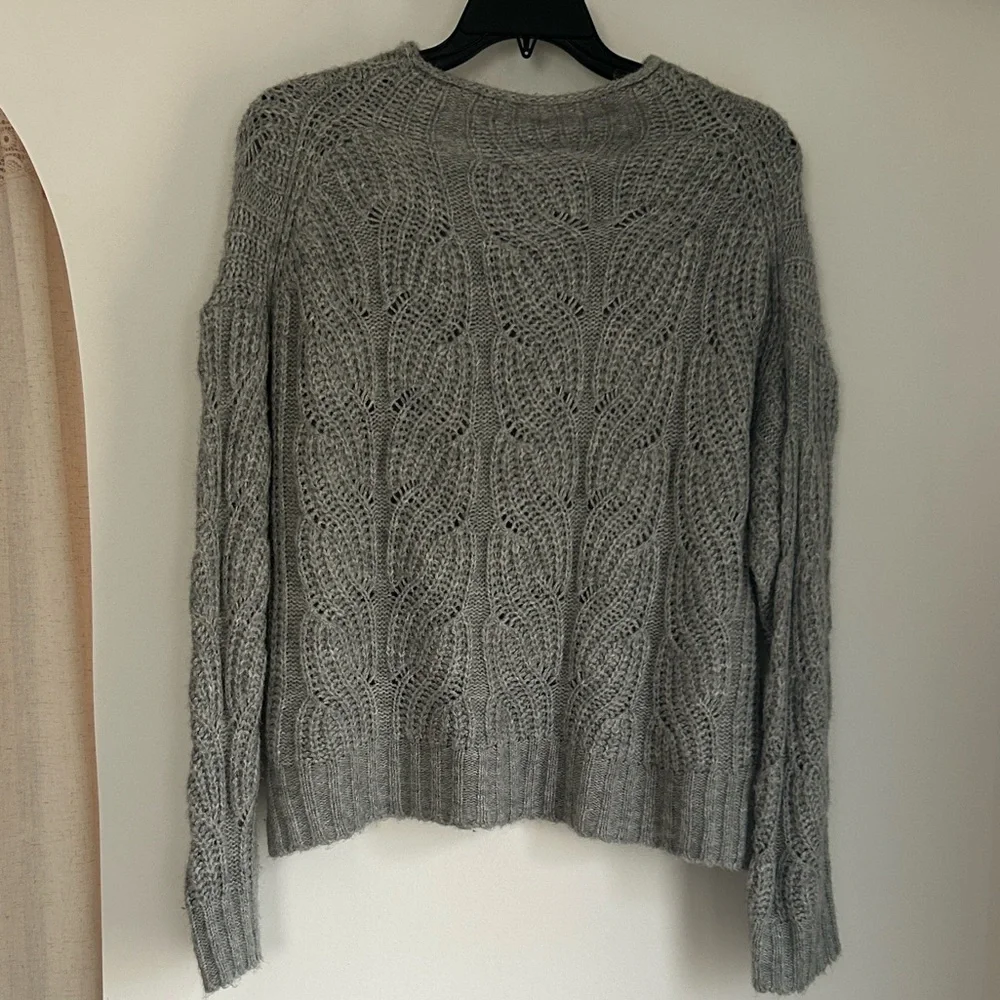J. Crew Gray Pointelle Alpaca Cable Knit Sweater